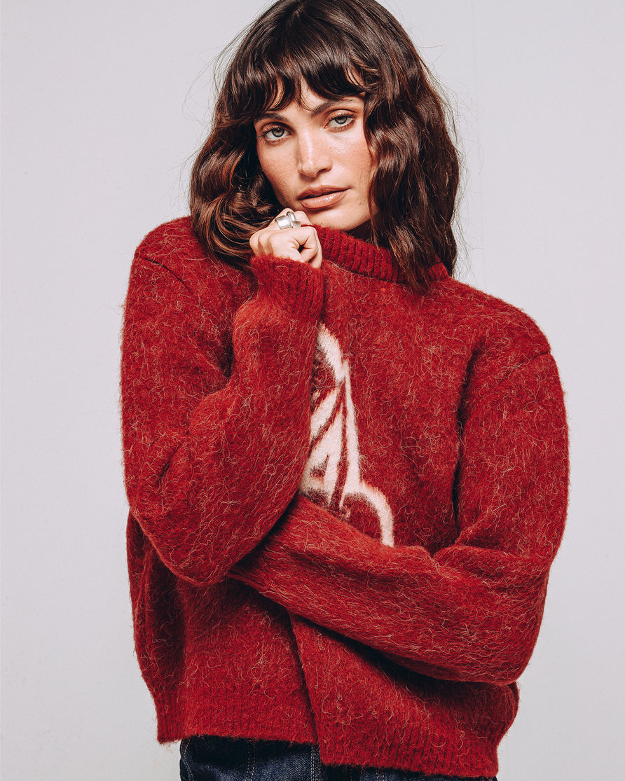Bad Seed Brushed Knitted Jumper - Cherry Red