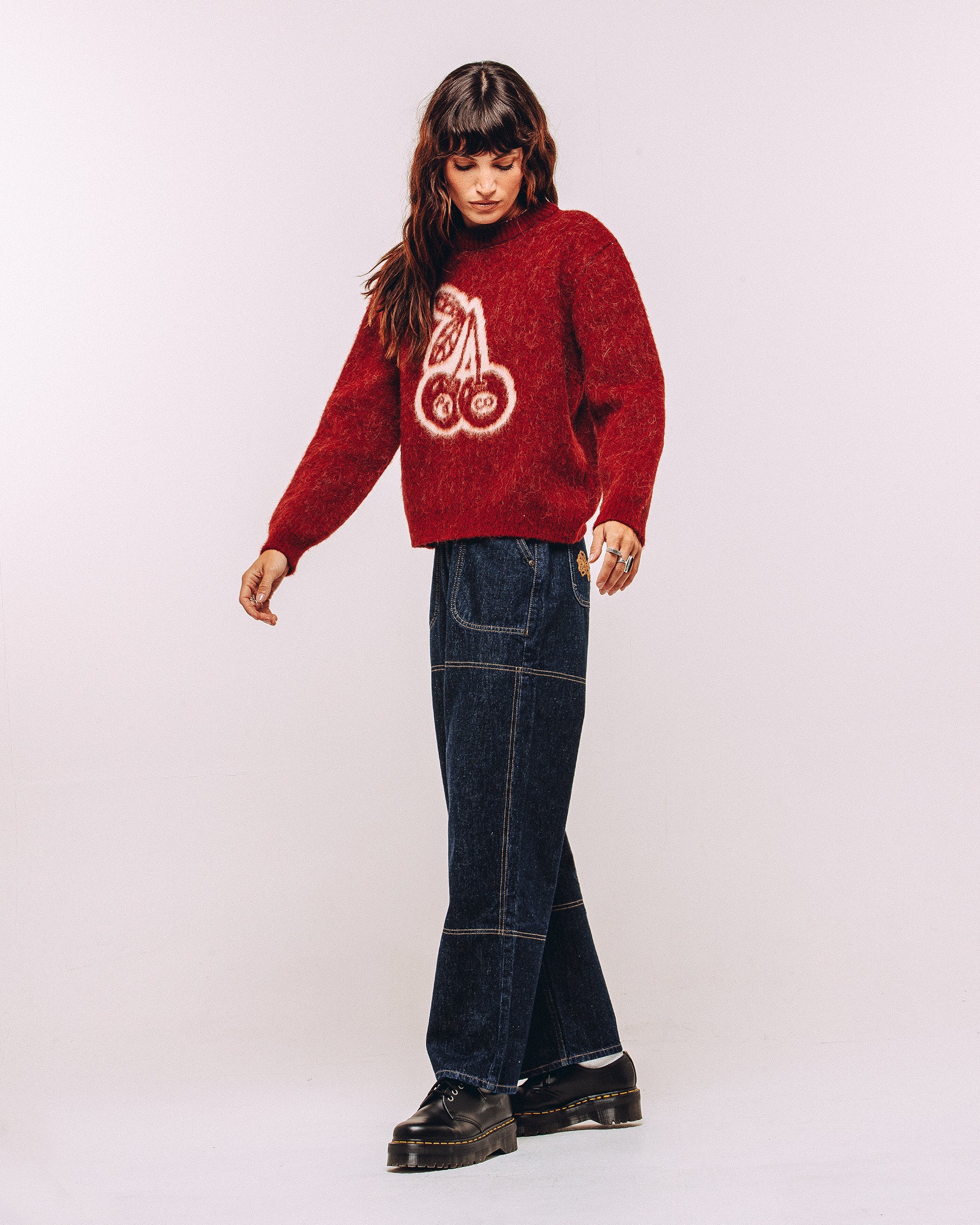 Bad Seed Brushed Knitted Jumper - Cherry Red