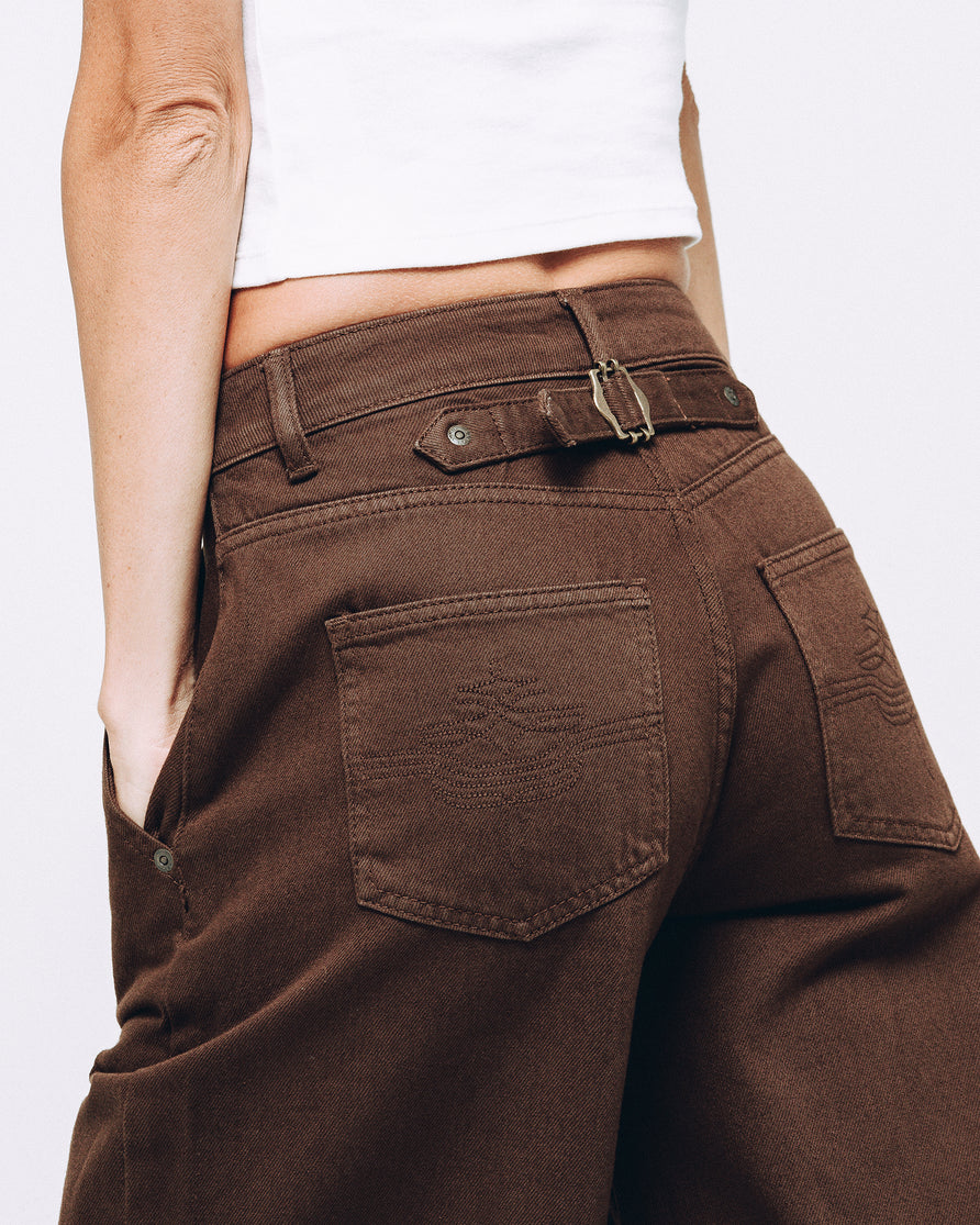 Grace Barrel Leg Jean - Washed Brown