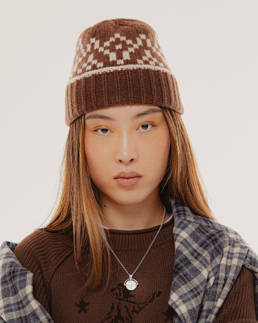 Navajo Chunky Knit  Beanie - Brown