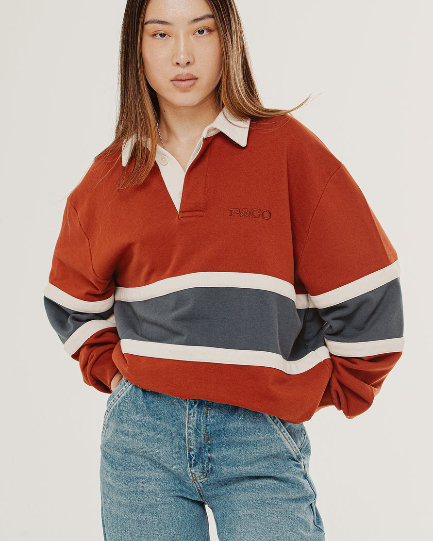P&Co Rugby Polo - Rust & Navy