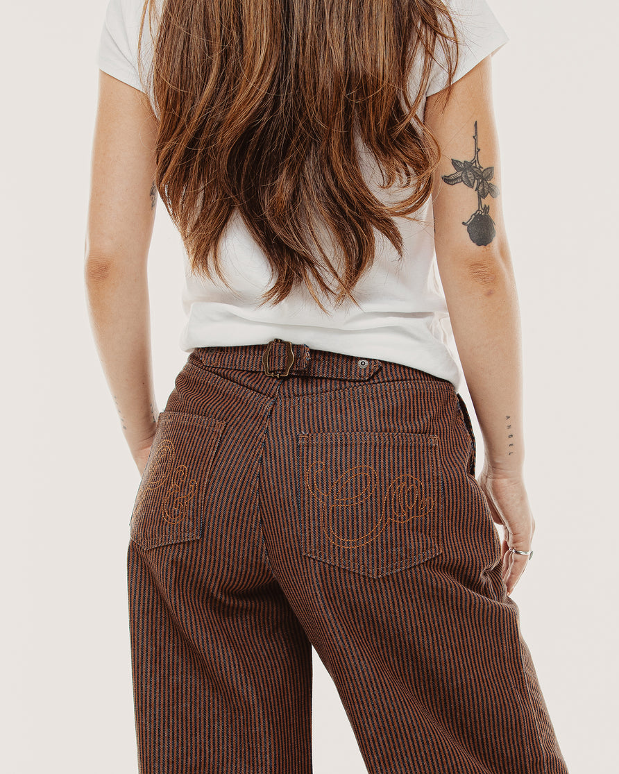 Grace Barrel Leg Jean - Brown Hickory Stripe