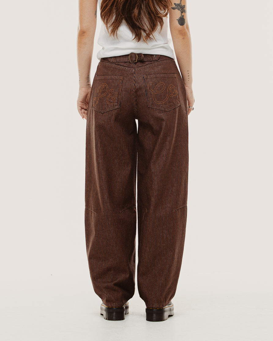 Grace Barrel Leg Jean - Brown Hickory Stripe