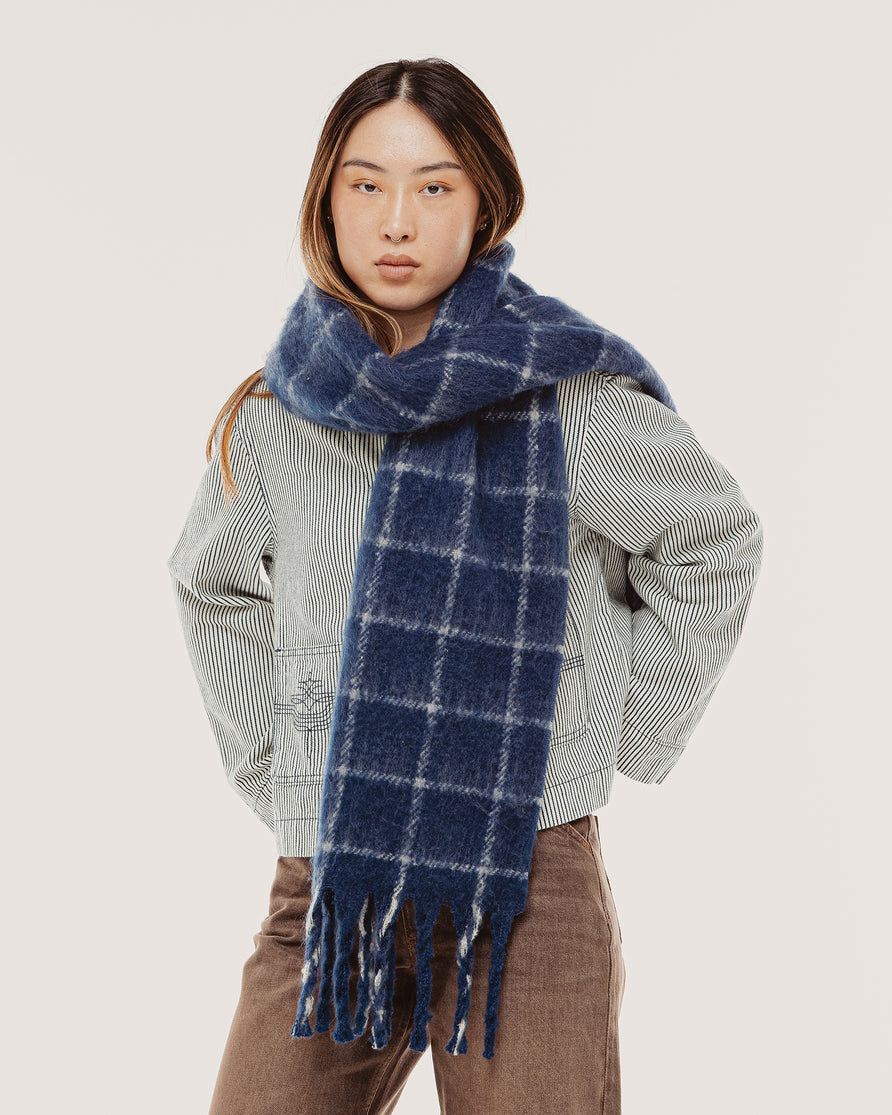 Checked Brushed Scarf - Grid Check