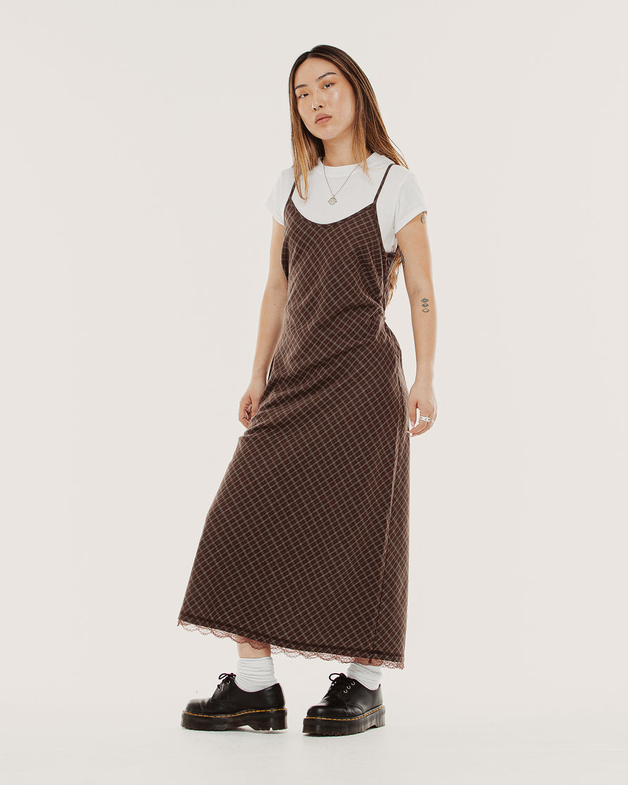 Hester Check Slip Dress - Brown Check