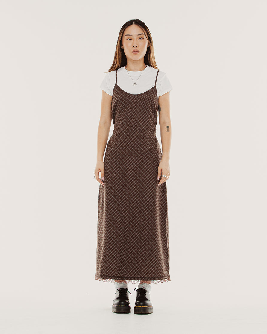 Hester Check Slip Dress - Brown Check