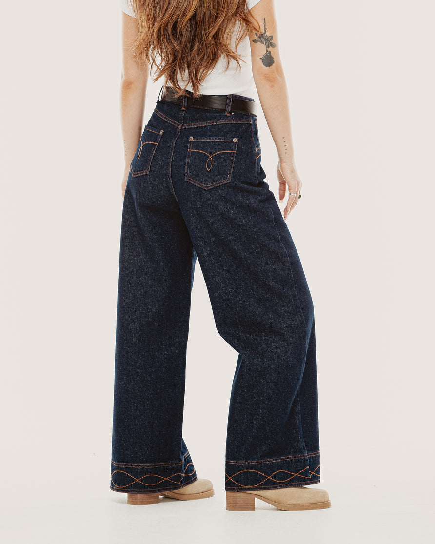 Lori Wide Leg Flare - Raw Indigo