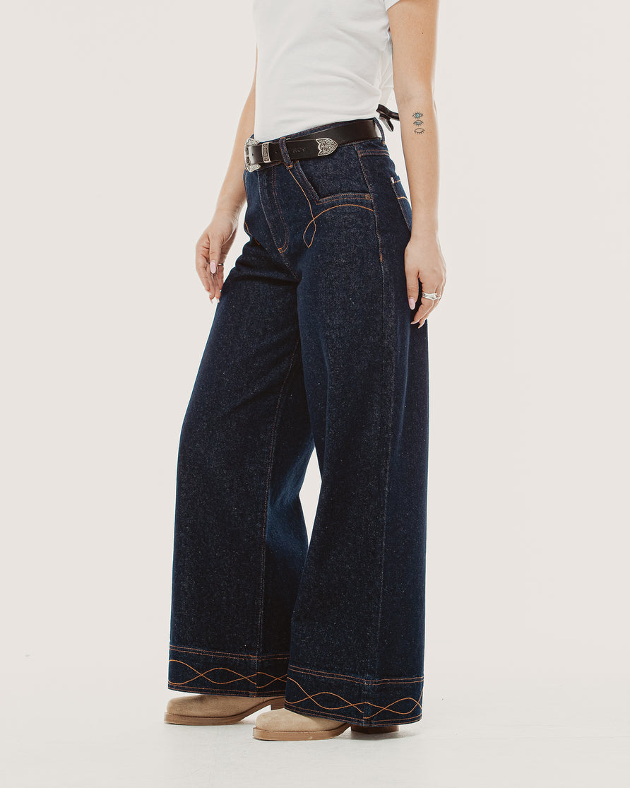 Lori Wide Leg Flare - Raw Indigo