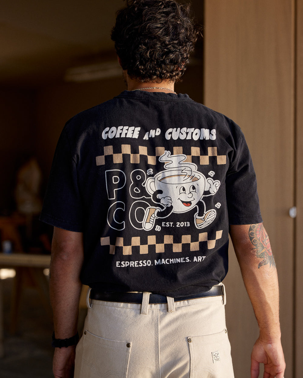 Coffee & Customs T-Shirt – Heavy Washed Black 