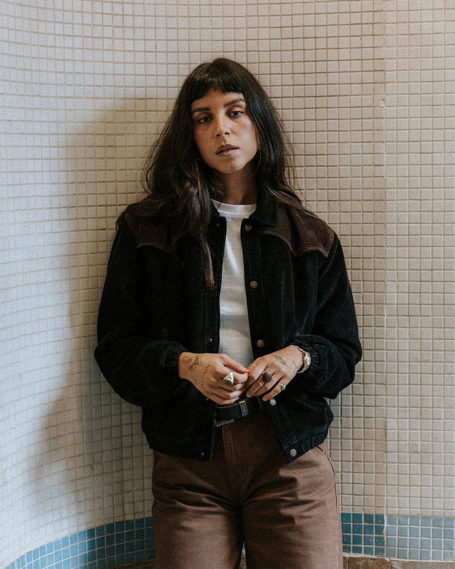 Harper Cord Bomber Jacket - Washed Black