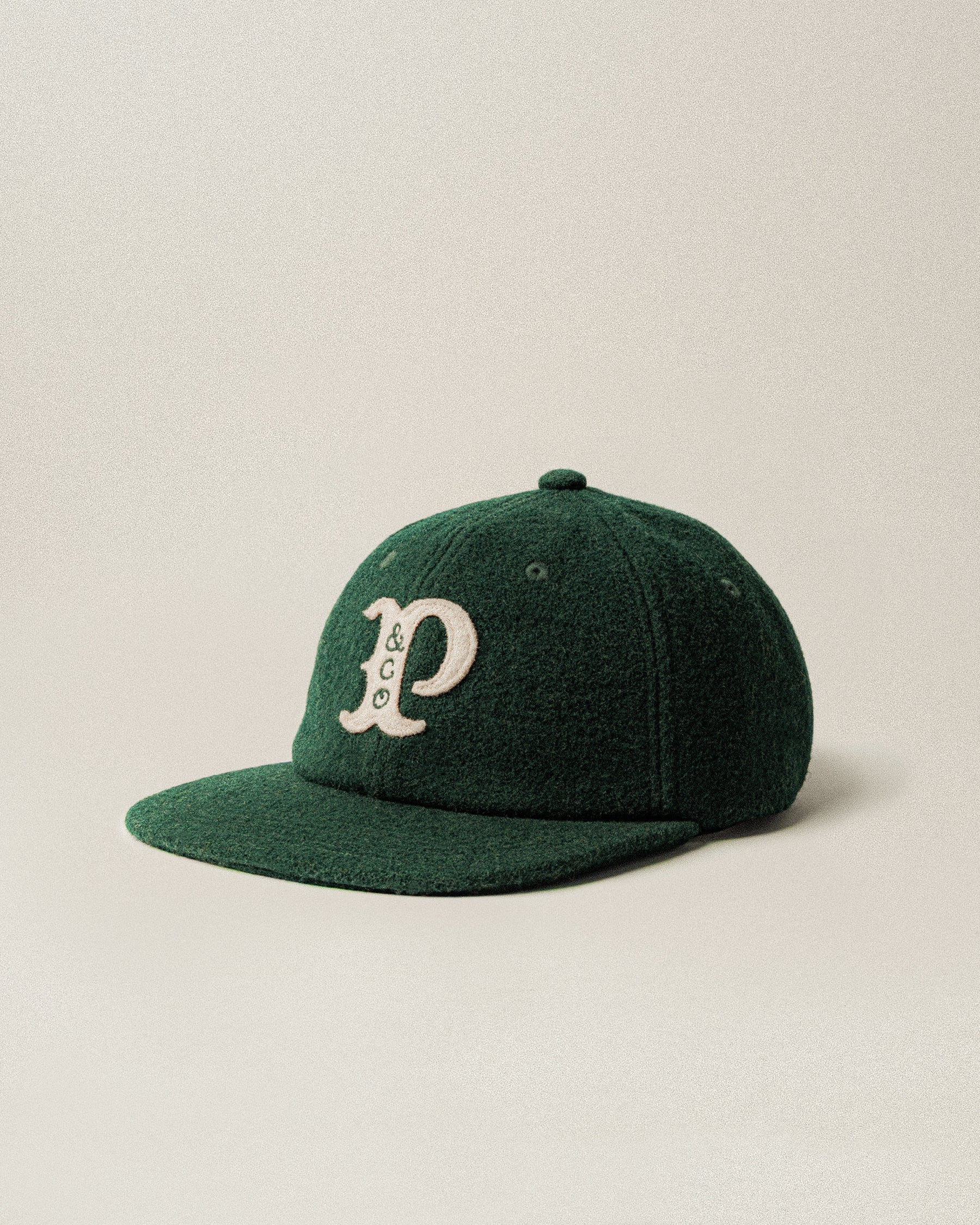 Woodland Green Varsity Wool 6 Panel Cap | Hats & Beanies ‐ P&Co