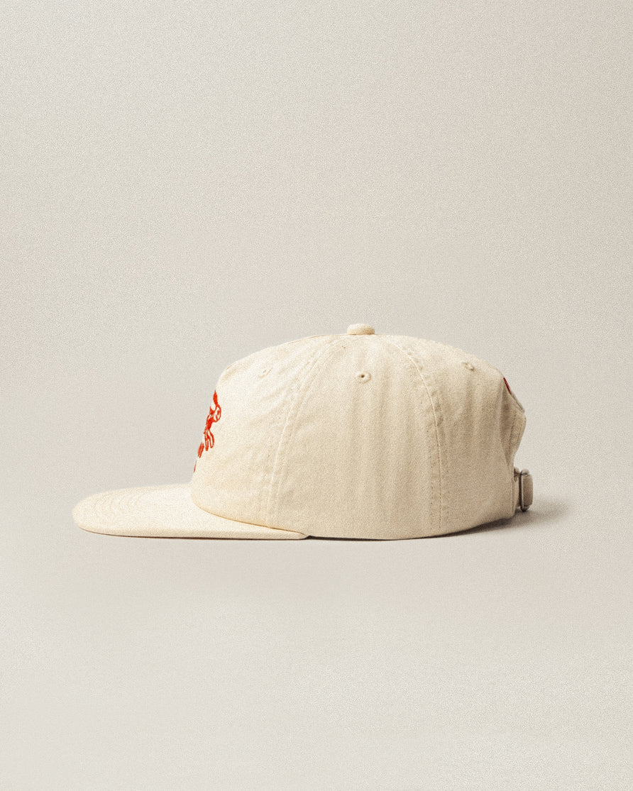 Unlucky Club 5 Panel Cap - Ecru & Red