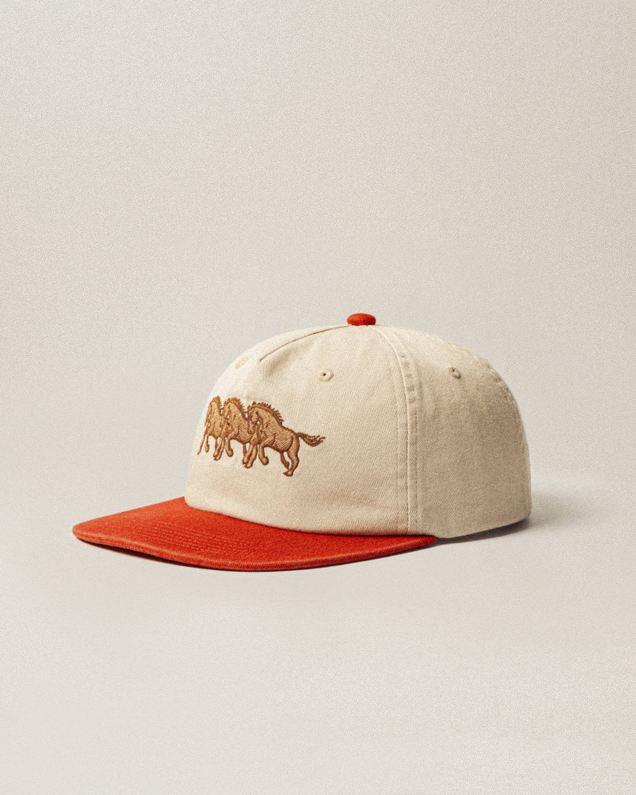 Bronco 5 Panel Cap - Ecru & Red