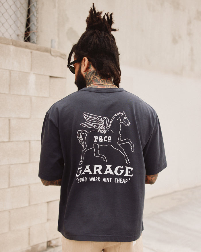 Garage Pocket Boxy T-Shirt - Heavy Washed Black