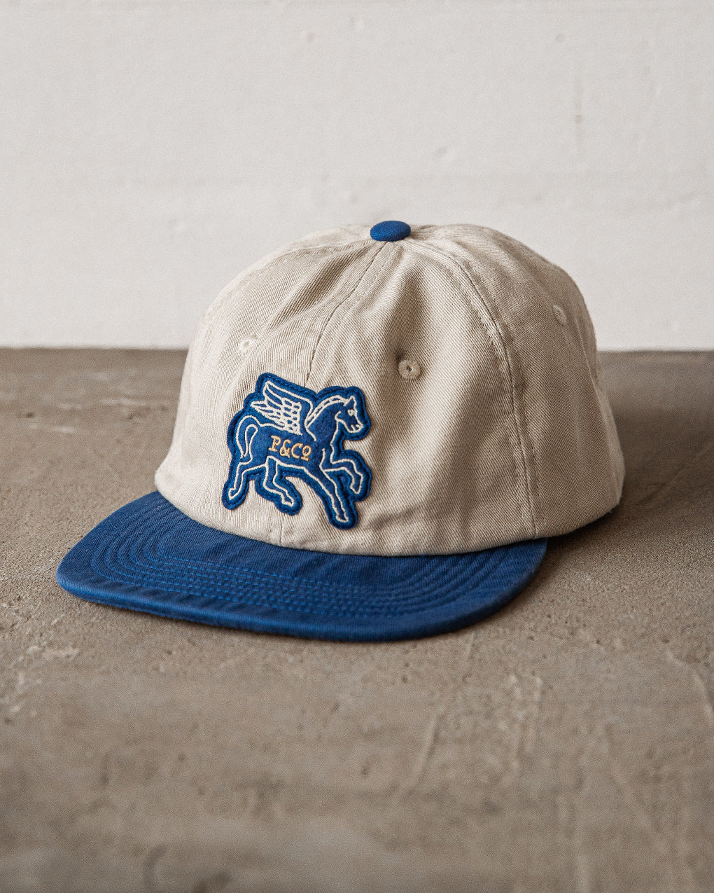 Pegasus 6 Panel Cap - Ecru & Blue