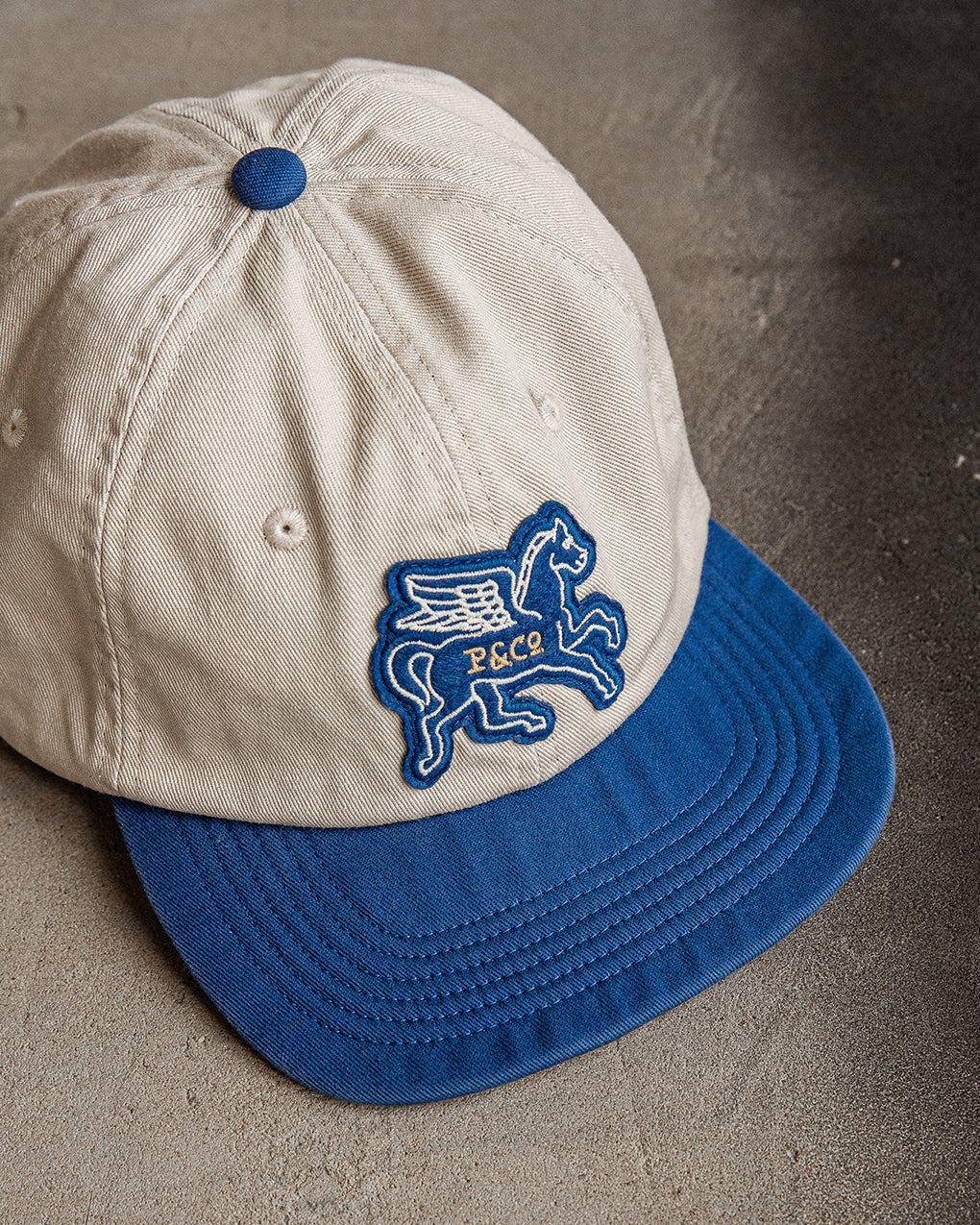 Pegasus 6 Panel Cap - Ecru / Blue