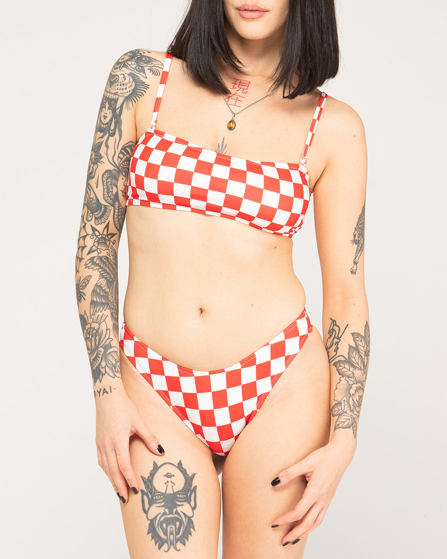 Mini Checkerboard Bikini Brief - Off White & Red