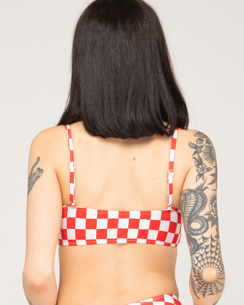 Mini Checkerboard Bikini Top - Off White & Red