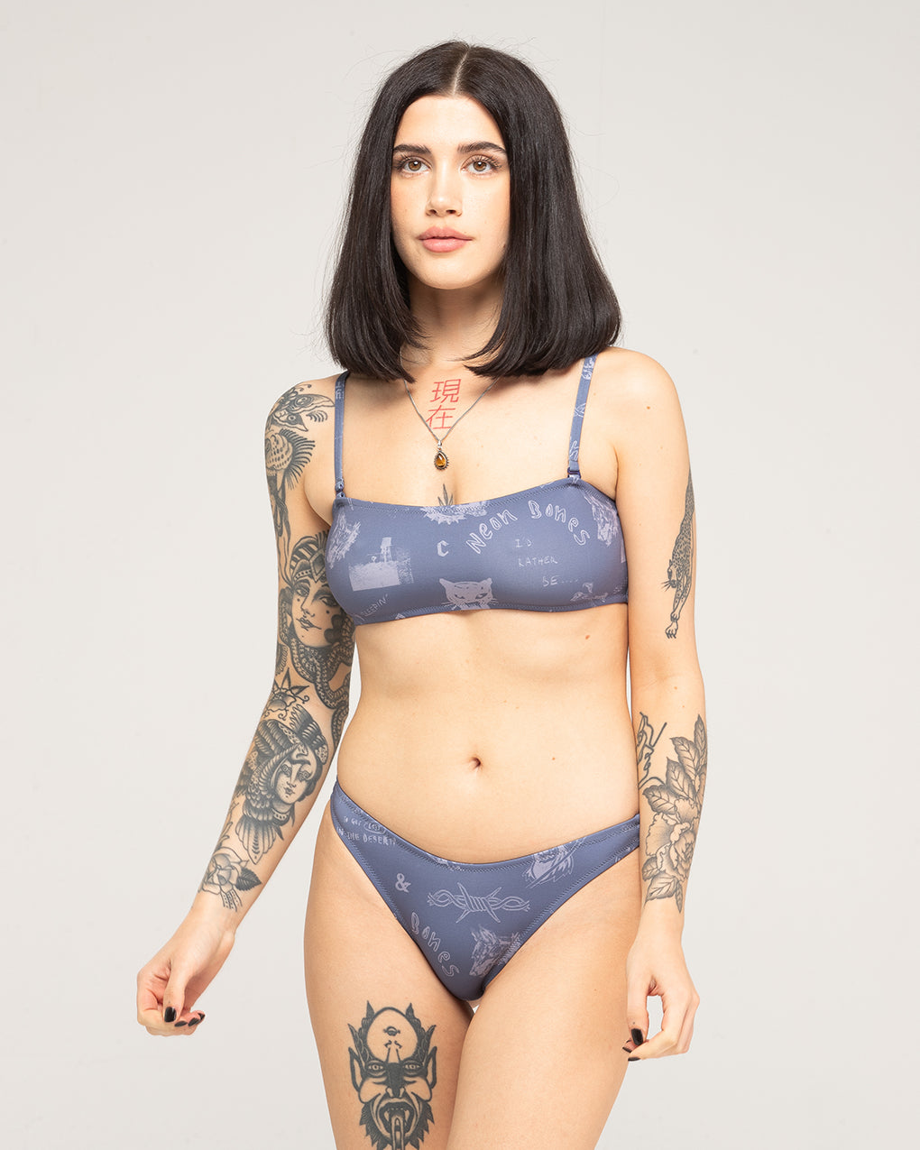 Neon Bones Bikini Brief - Smoke Blue