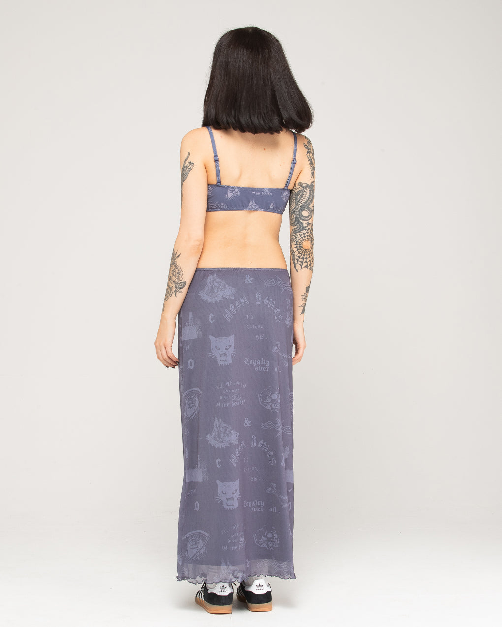 Neon Bones Midaxi Skirt - Smoke Blue