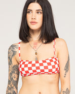 Mini Checkerboard Bikini Top - Off White & Red