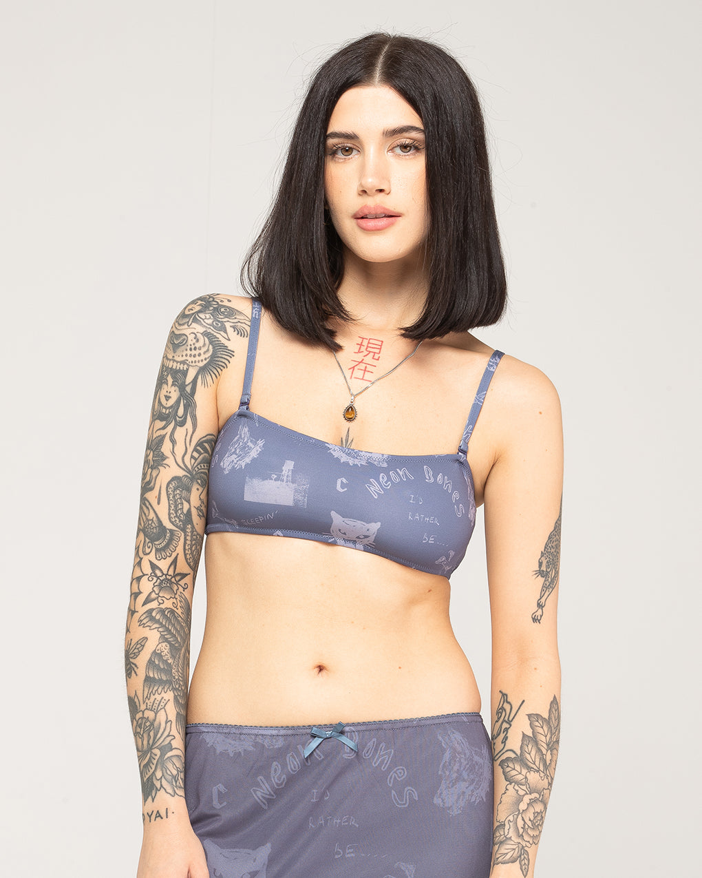Neon Bones Bikini Top - Smoke Blue