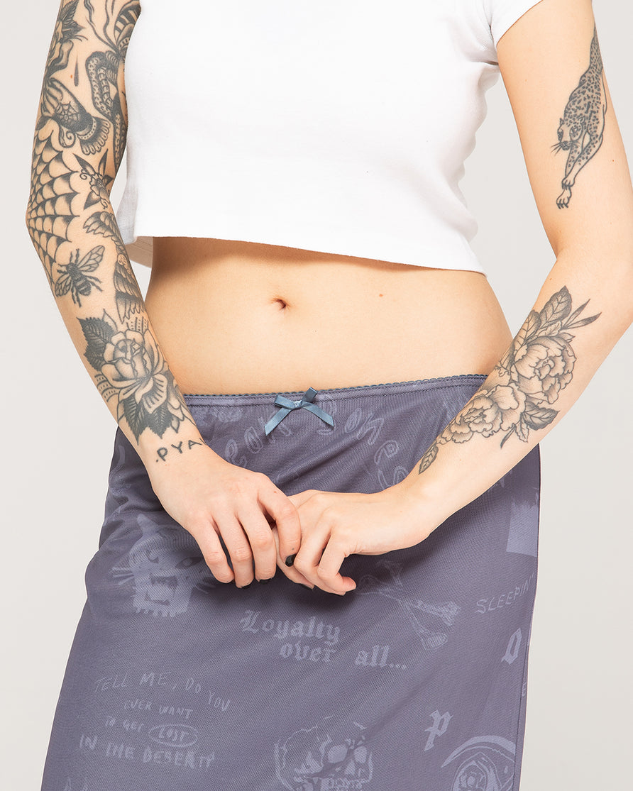 Neon Bones Midaxi Skirt - Smoke Blue