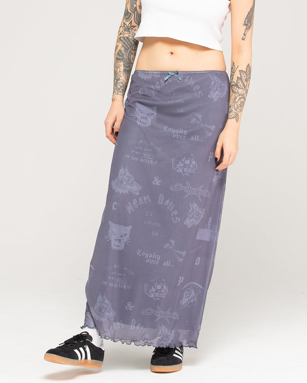 Neon Bones Midaxi Skirt - Smoke Blue