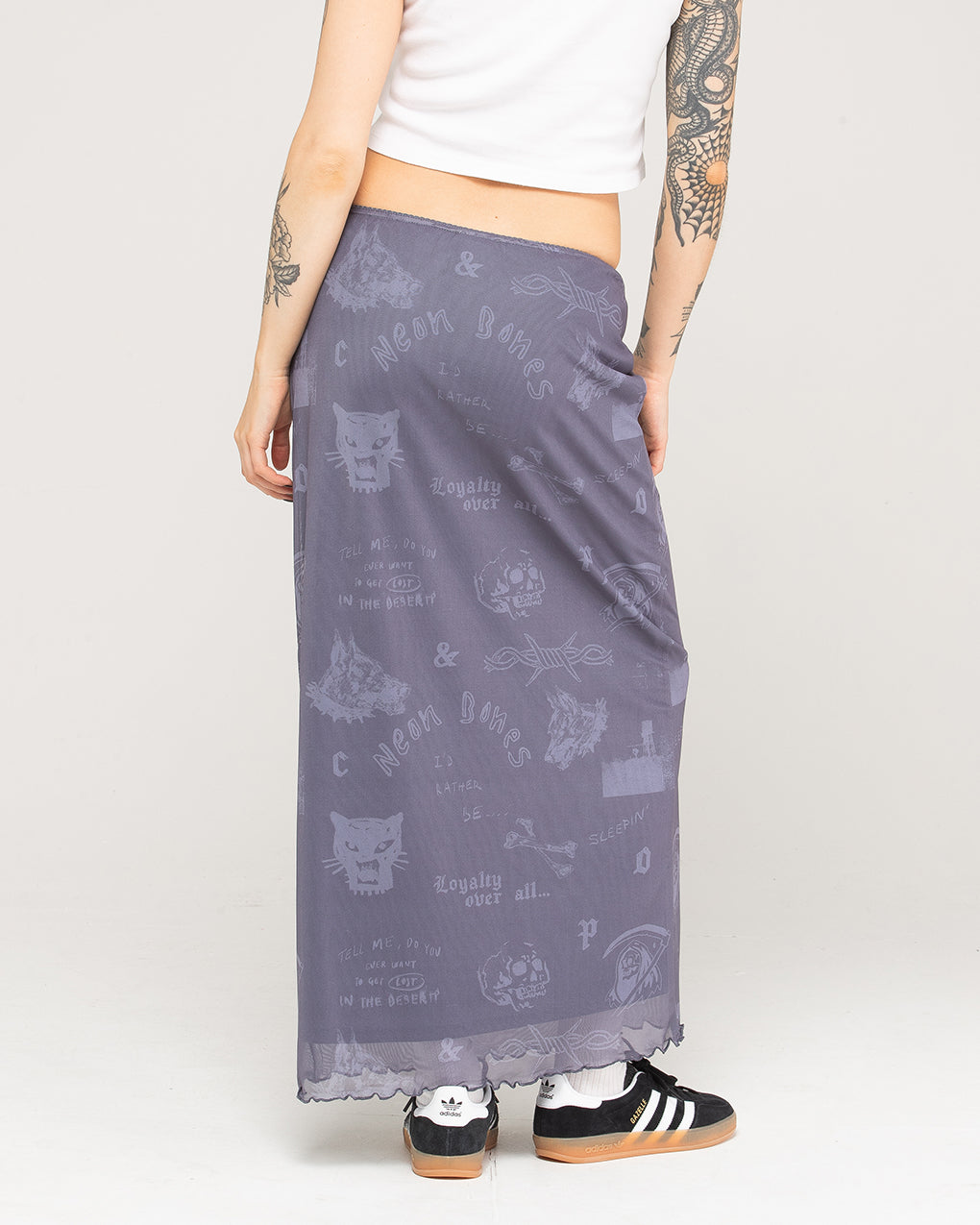 Neon Bones Midaxi Skirt - Smoke Blue