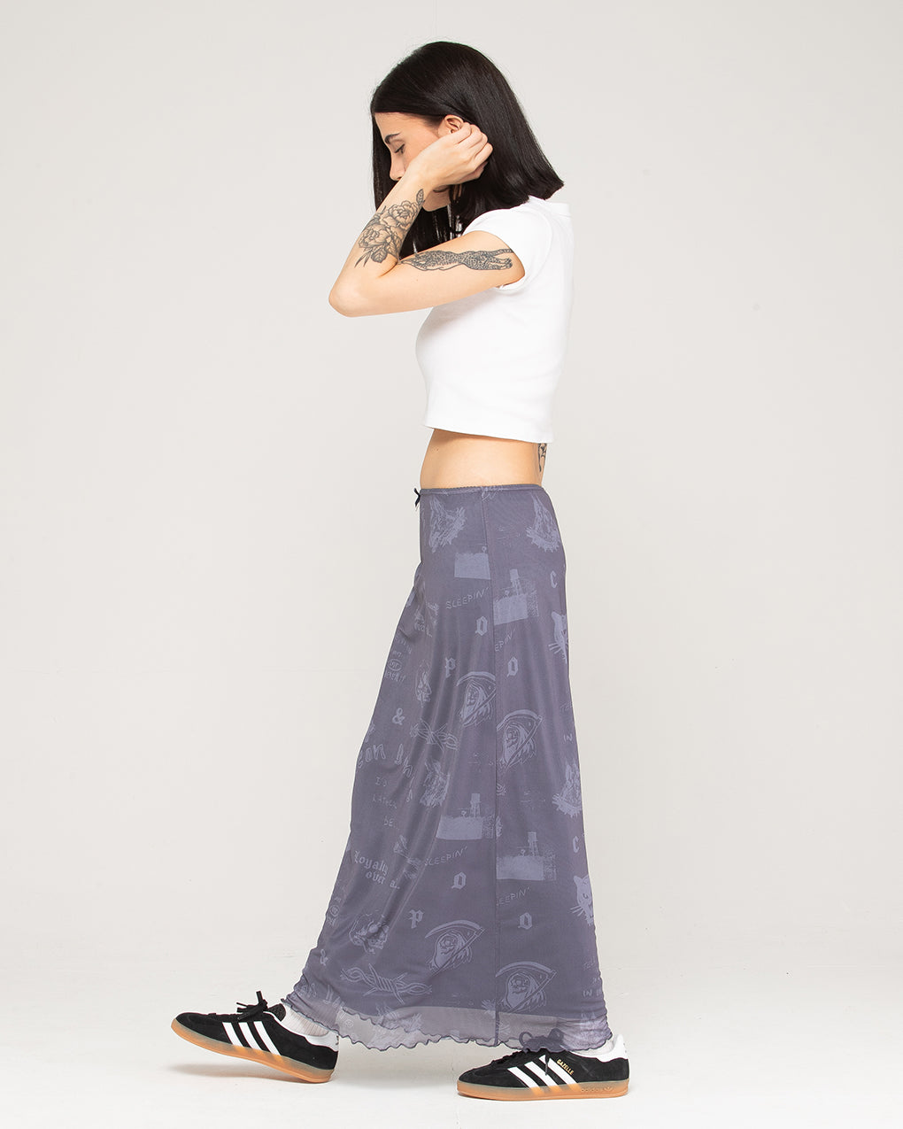 Neon Bones Midaxi Skirt - Smoke Blue