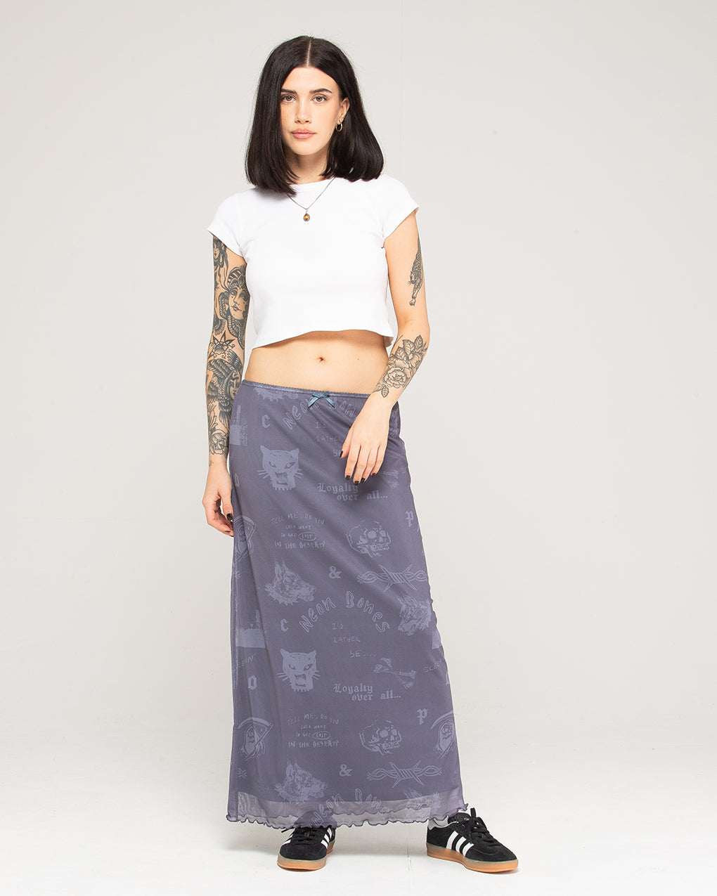 Neon Bones Midaxi Skirt - Smoke Blue