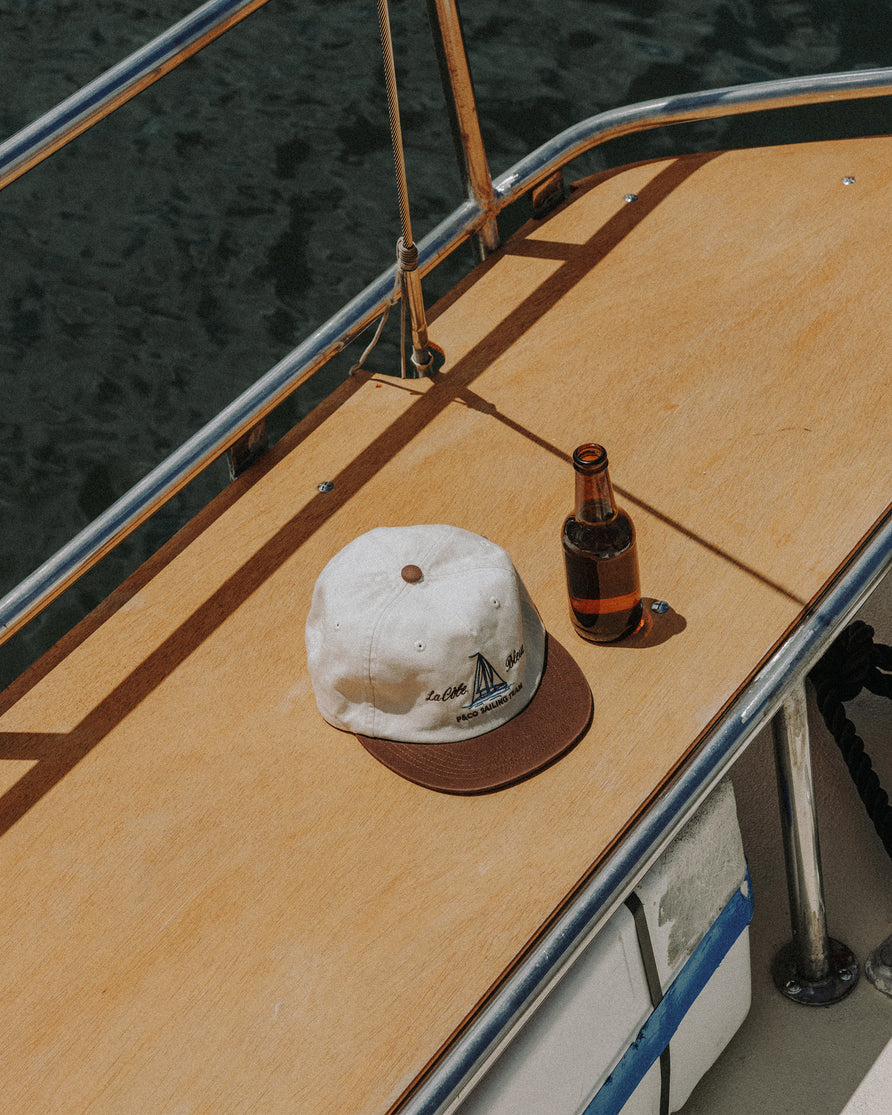 Sailing Team Cotton 5 Panel Cap - Ecru & Brown
