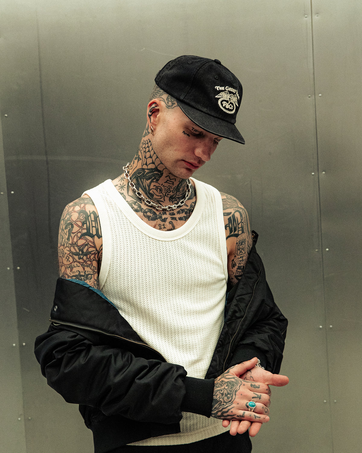P&Co x TGF Herringbone 5 Panel Cap - Washed Black