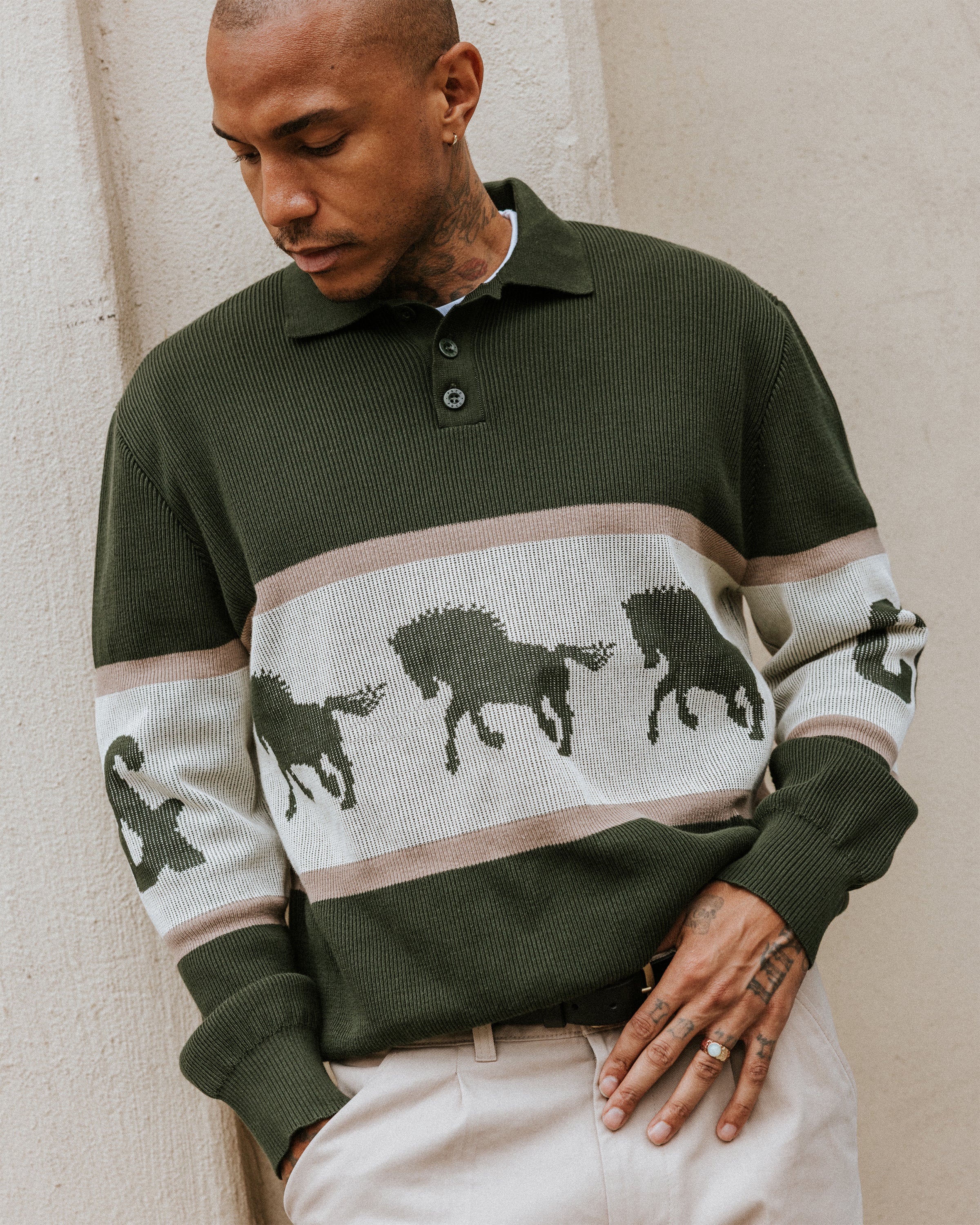 Bronco Knitted Polo Shirt - Olive