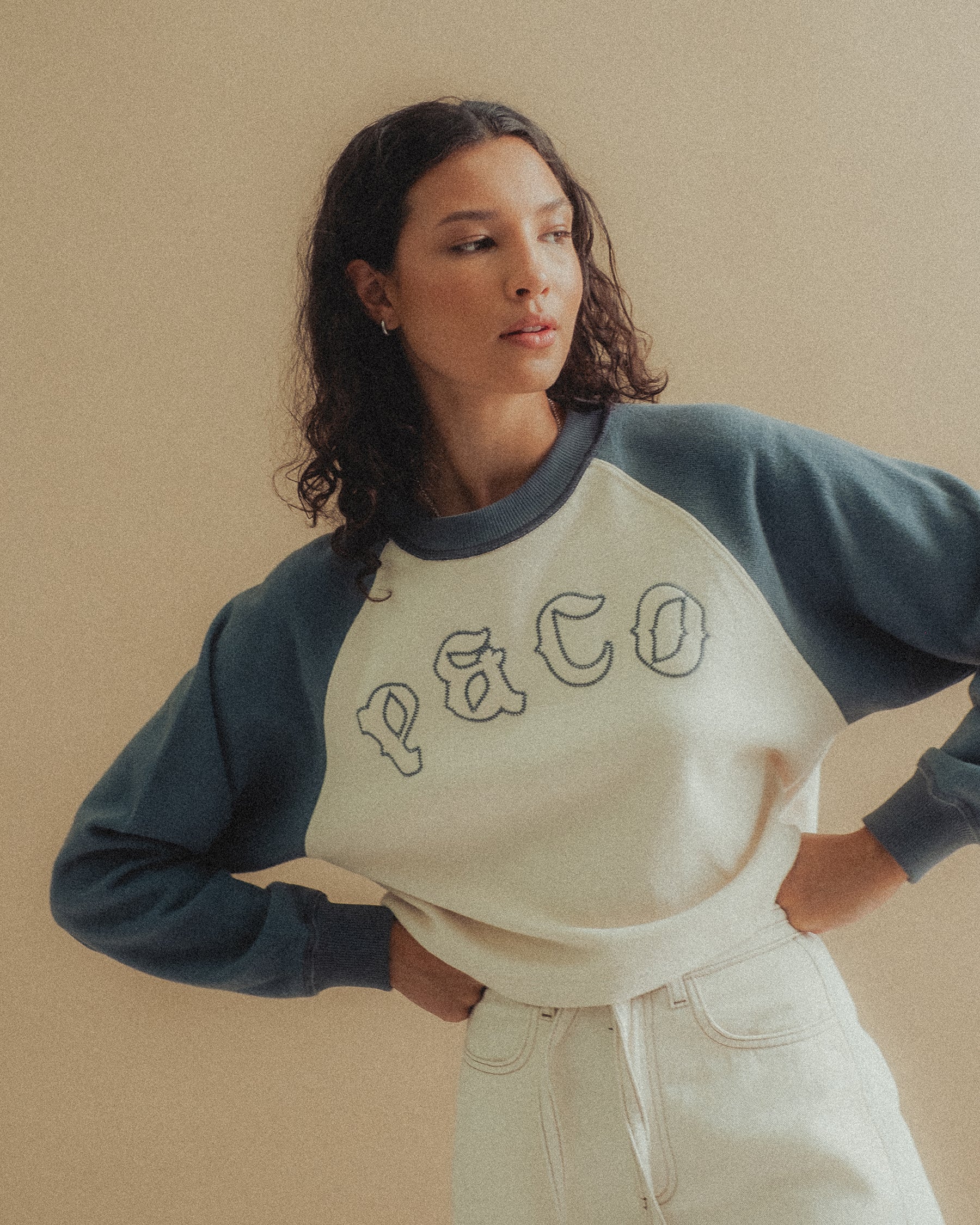 P&Co Raglan Longsleeve - Ecru & Steel