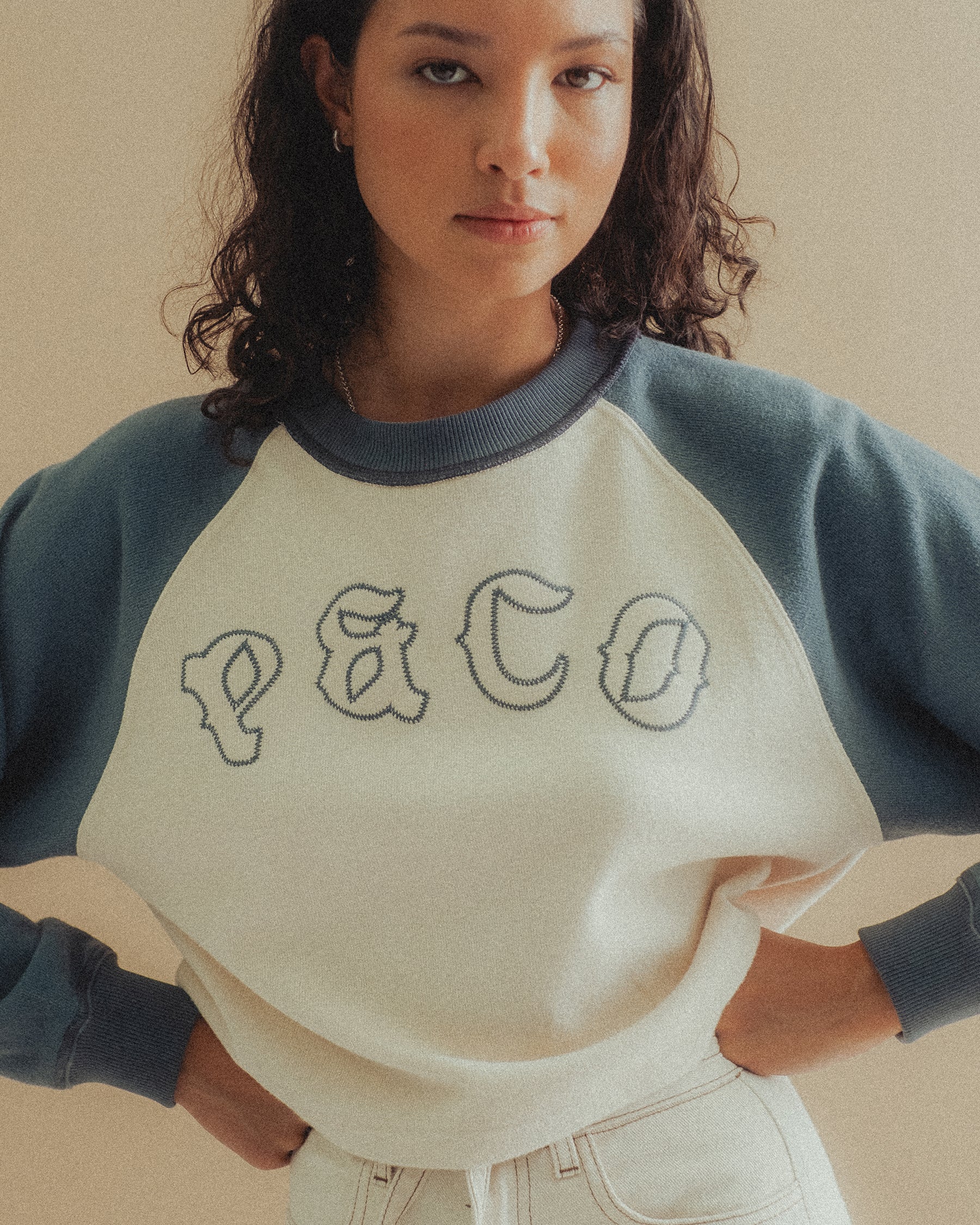 P&Co Raglan Longsleeve - Ecru & Steel
