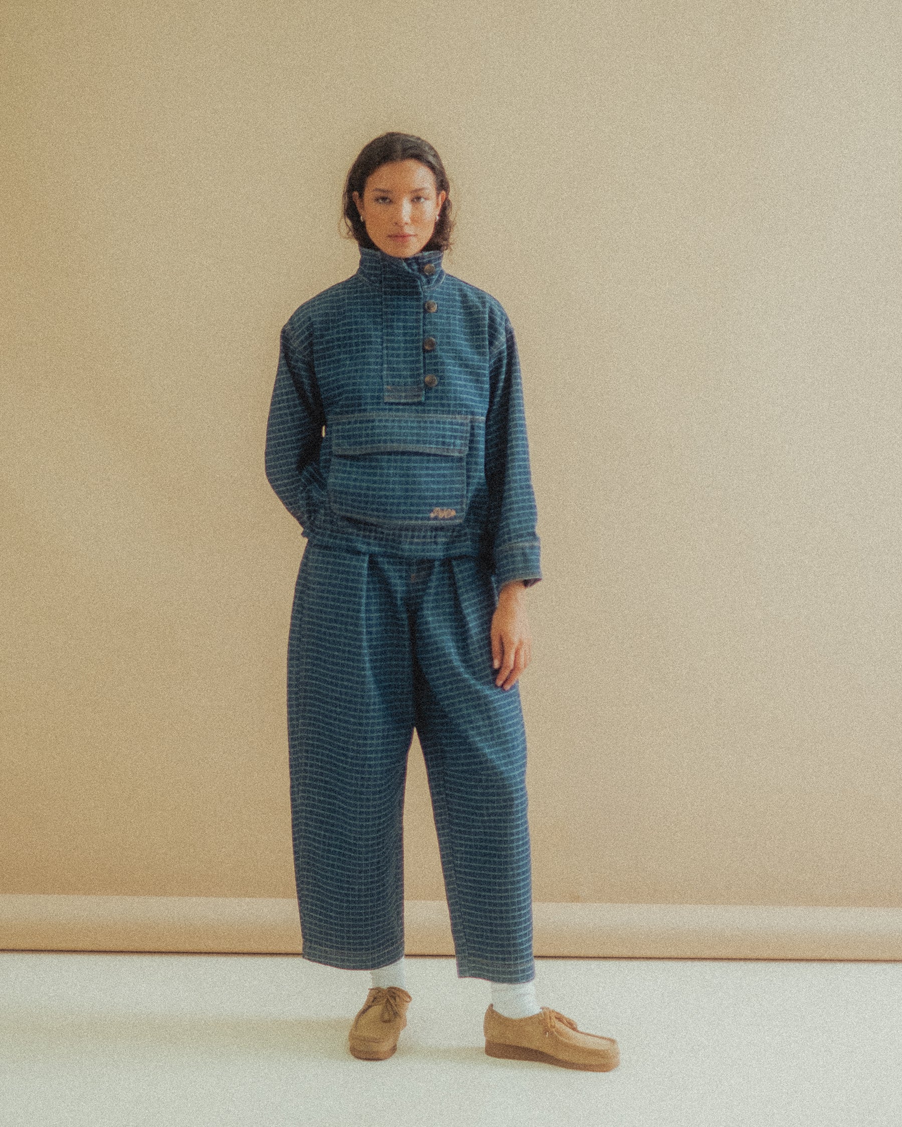 Yama Balloon Denim Pant - Grid Check
