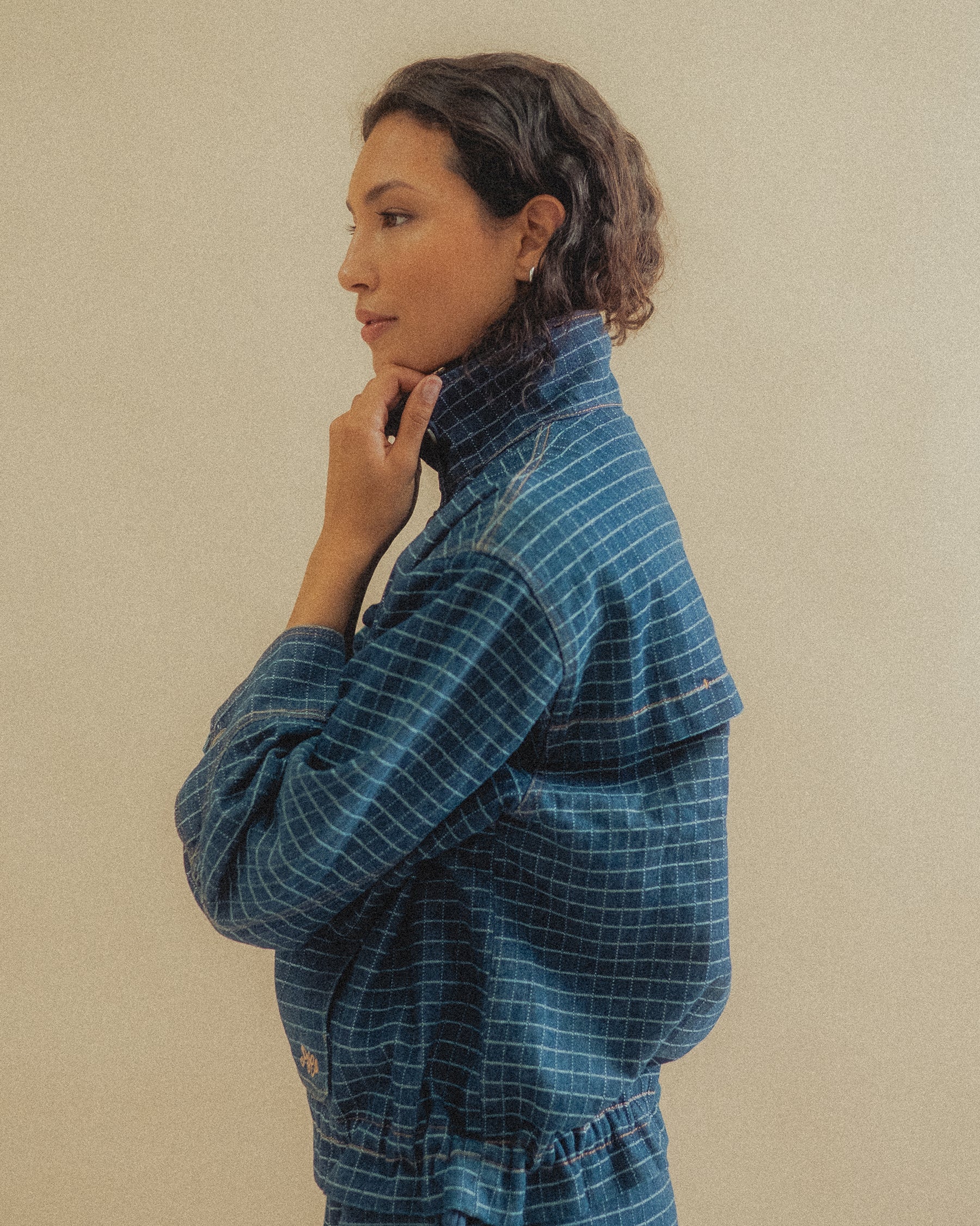 Yama Denim Smock Jacket - Blue Grid Check