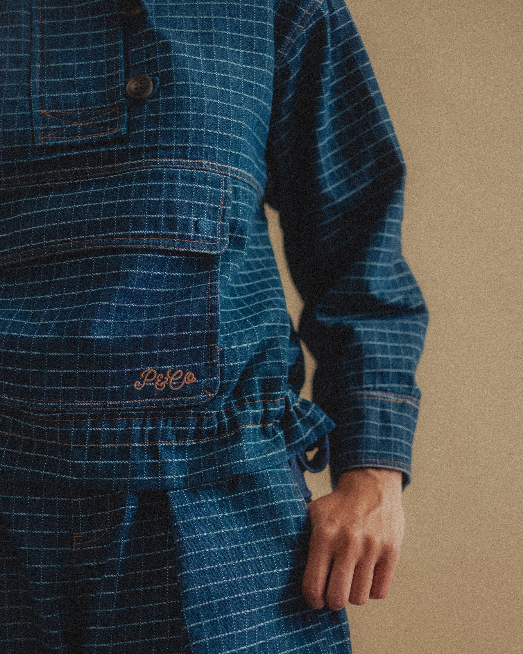 Yama Denim Smock Jacket - Blue Grid Check