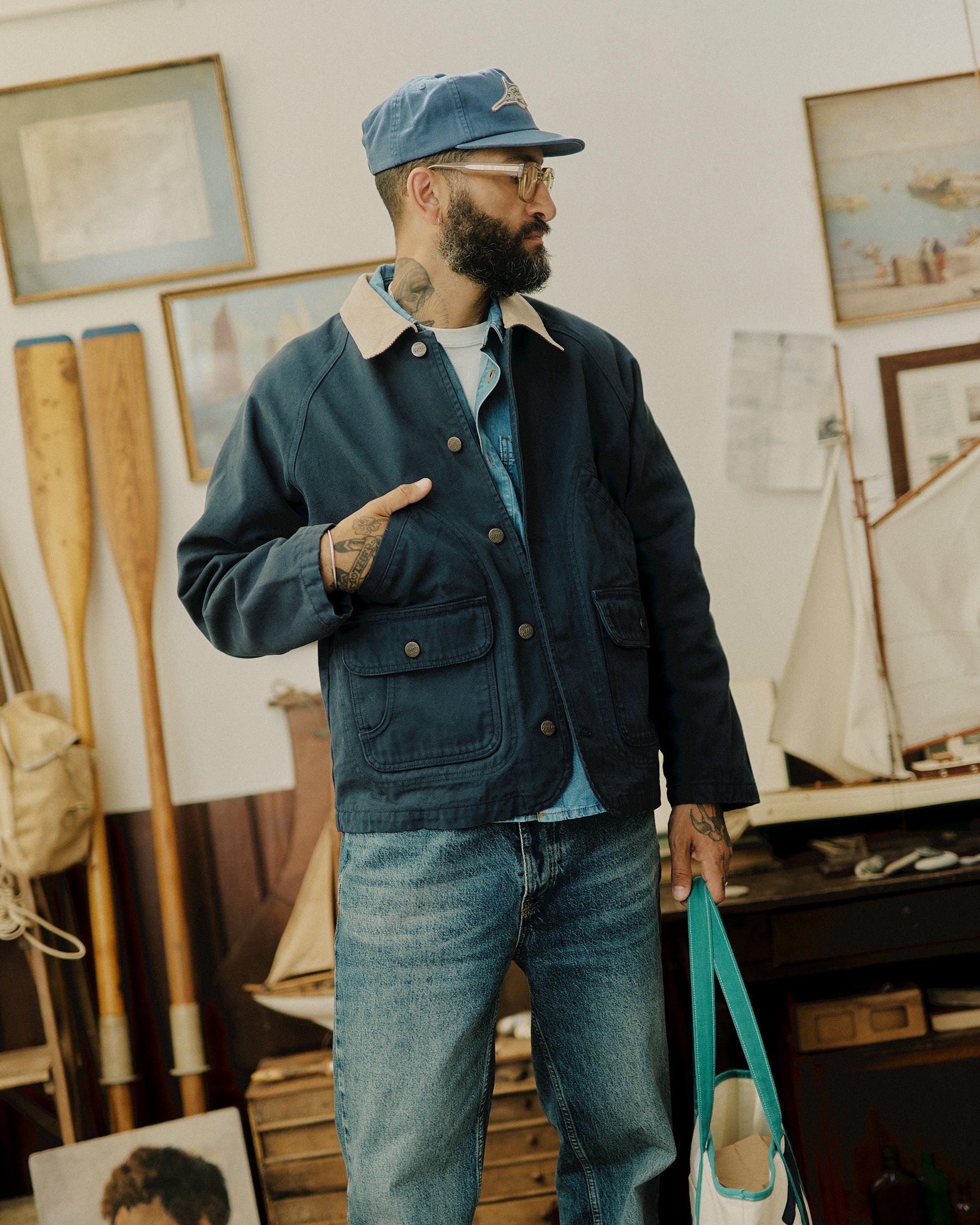 Marine Quarter Canvas Jacket - Navy