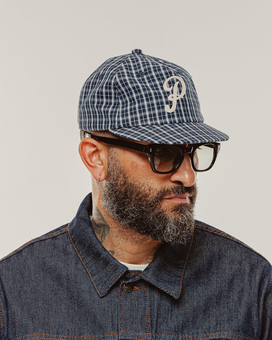 Script Cotton 5 Panel Cap - Navy Plaid