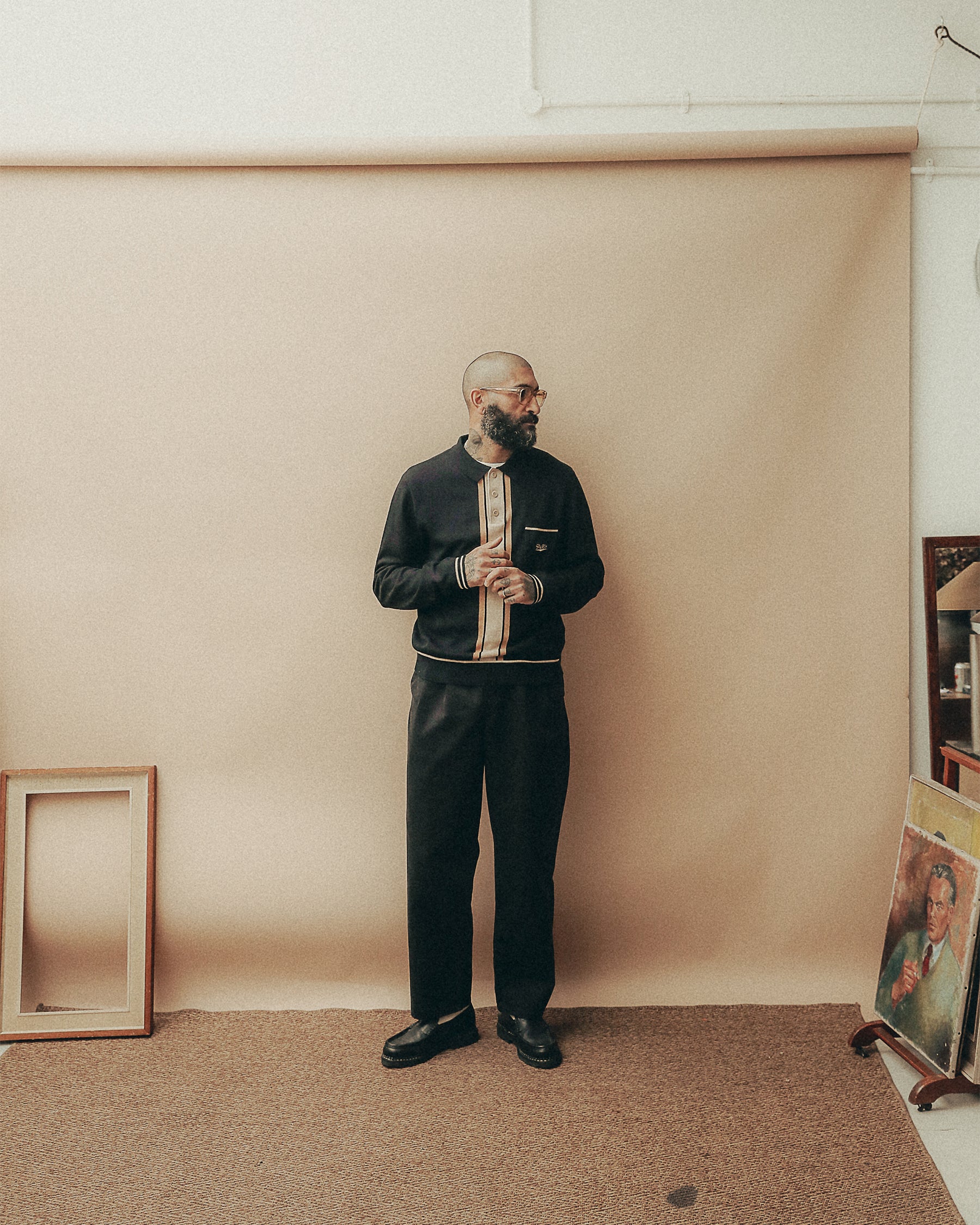 Isaac Longsleeve Knitted Polo - Black