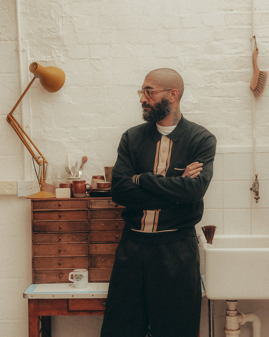 Isaac Longsleeve Knitted Polo - Black