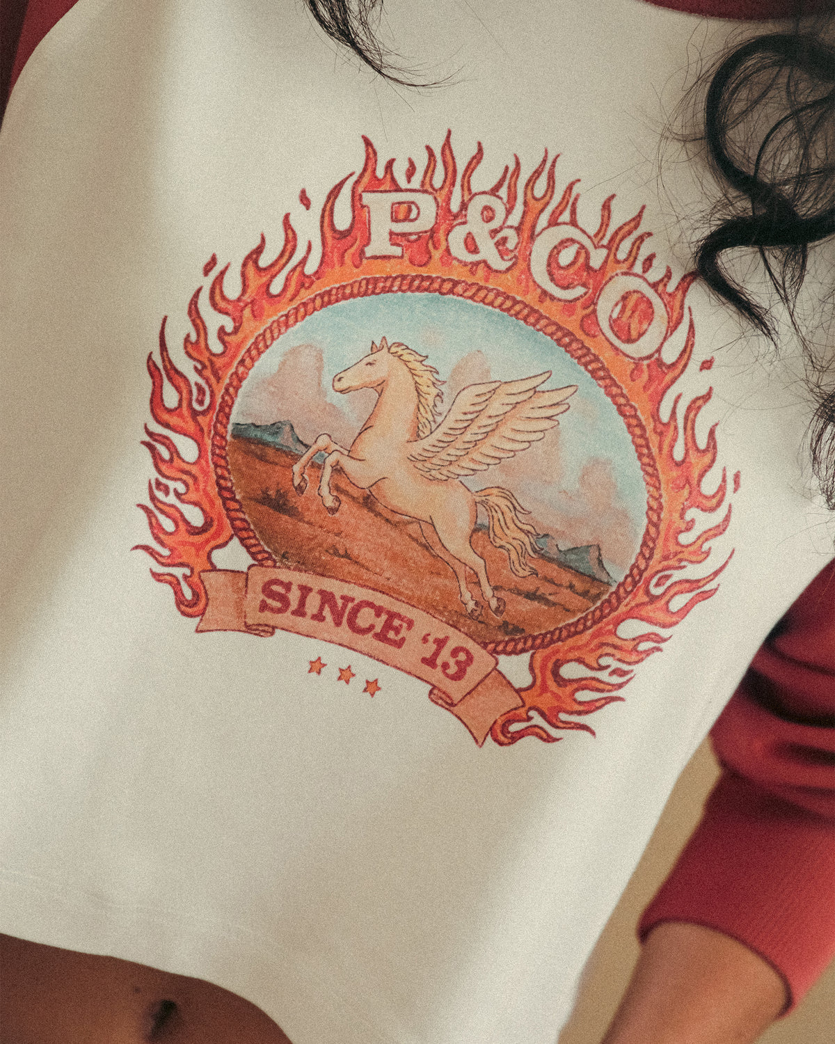 Pegasus Raglan Longsleeve - Ecru & Red