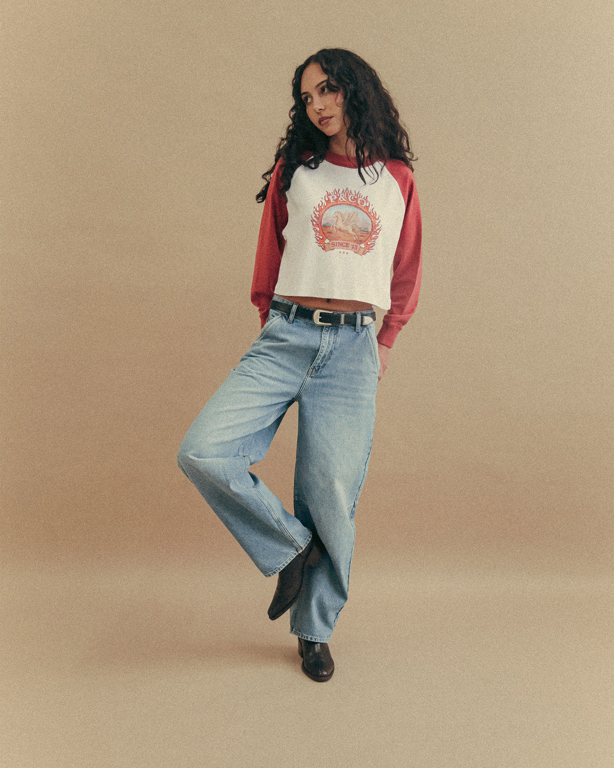 Pegasus Raglan Longsleeve - Ecru & Red