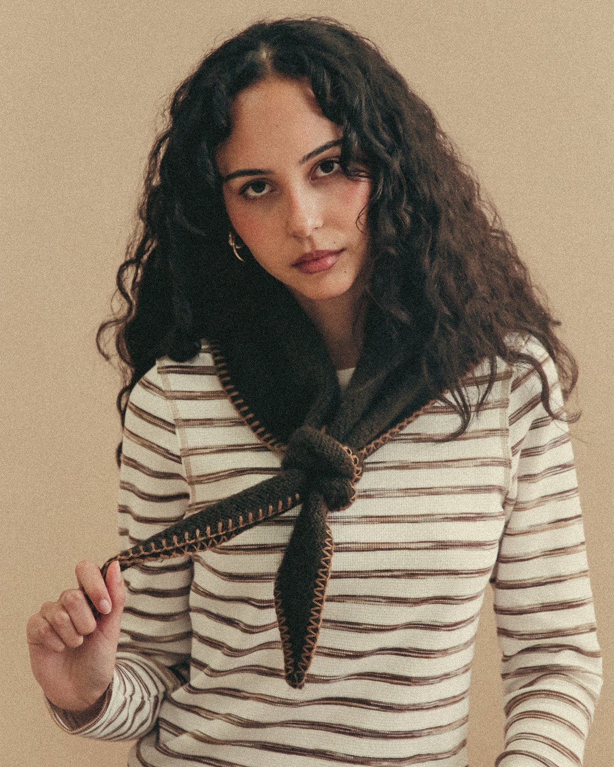 Demi Waffle Longsleeve - Tan Stripe