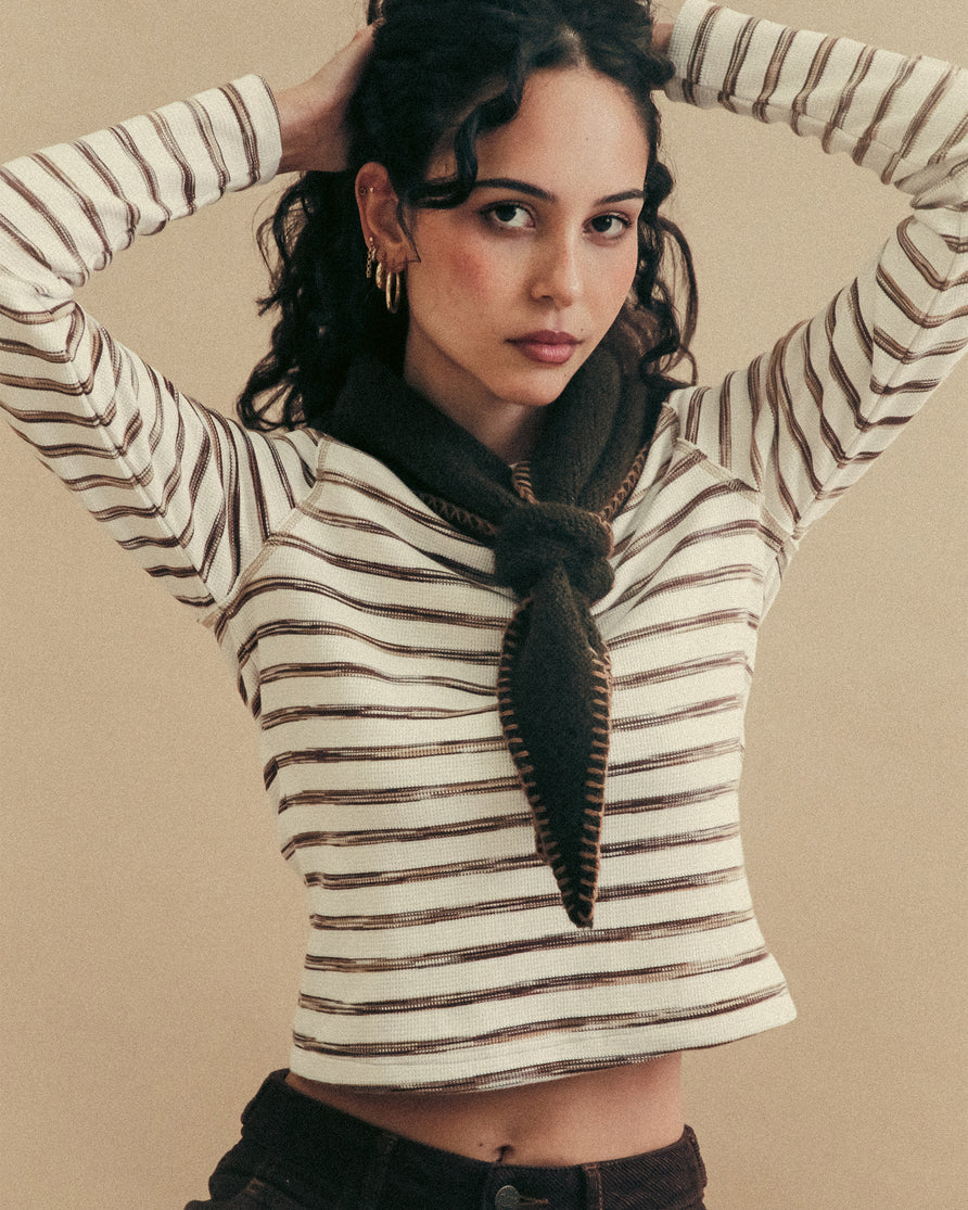 Demi Waffle Longsleeve - Tan Stripe