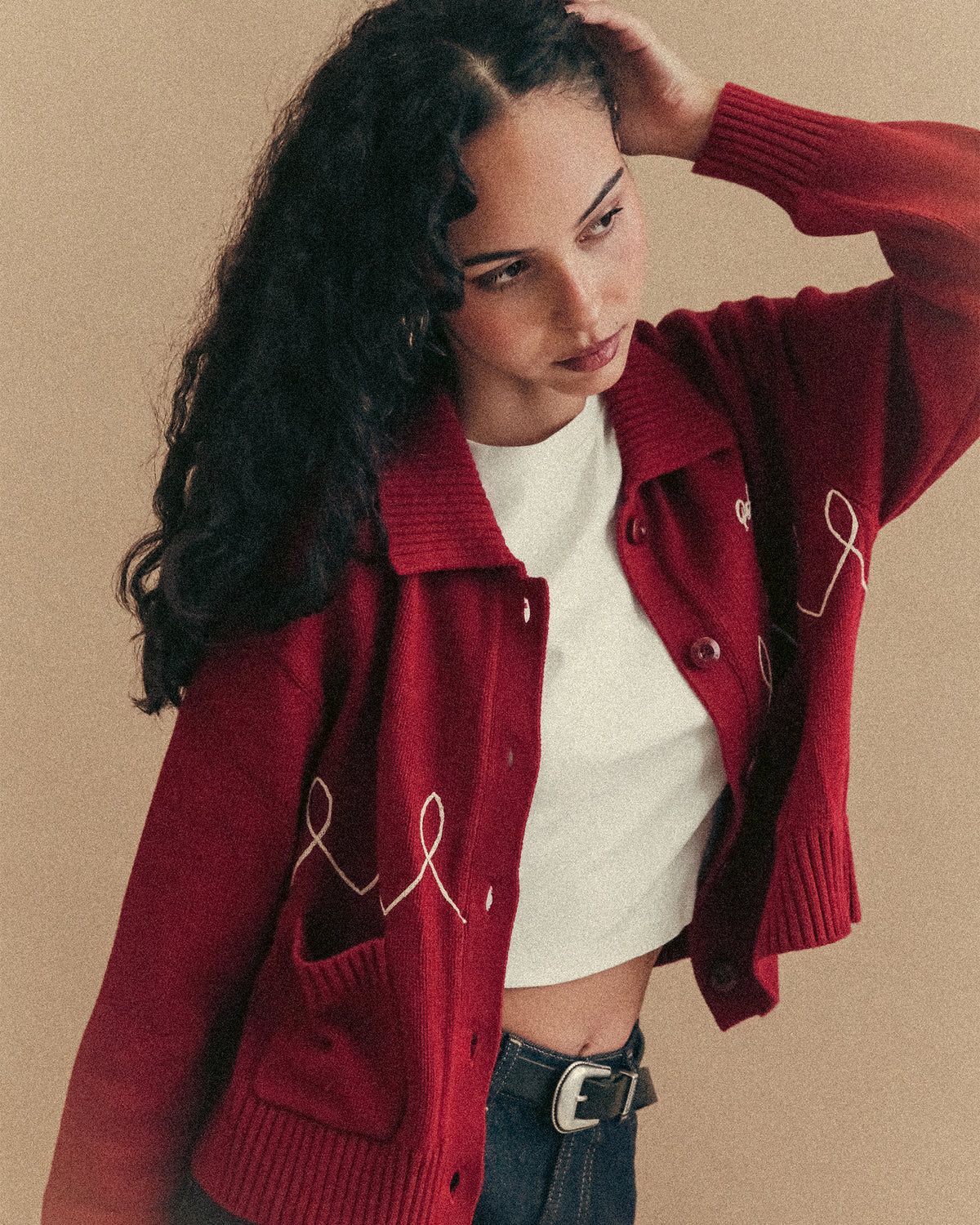 Taylor Embroidered Knitted Cardigan - Red
