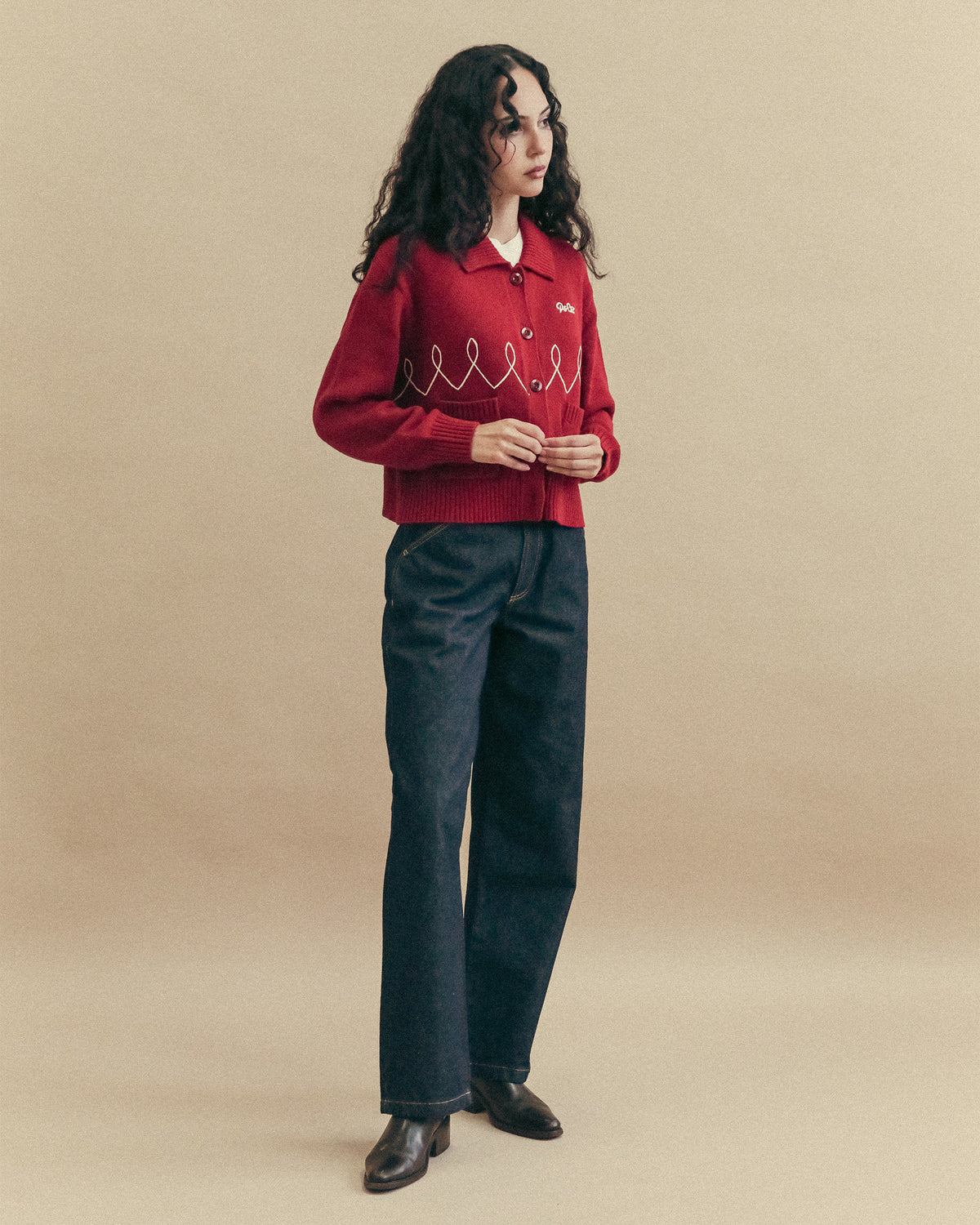 Taylor Embroidered Knitted Cardigan - Red