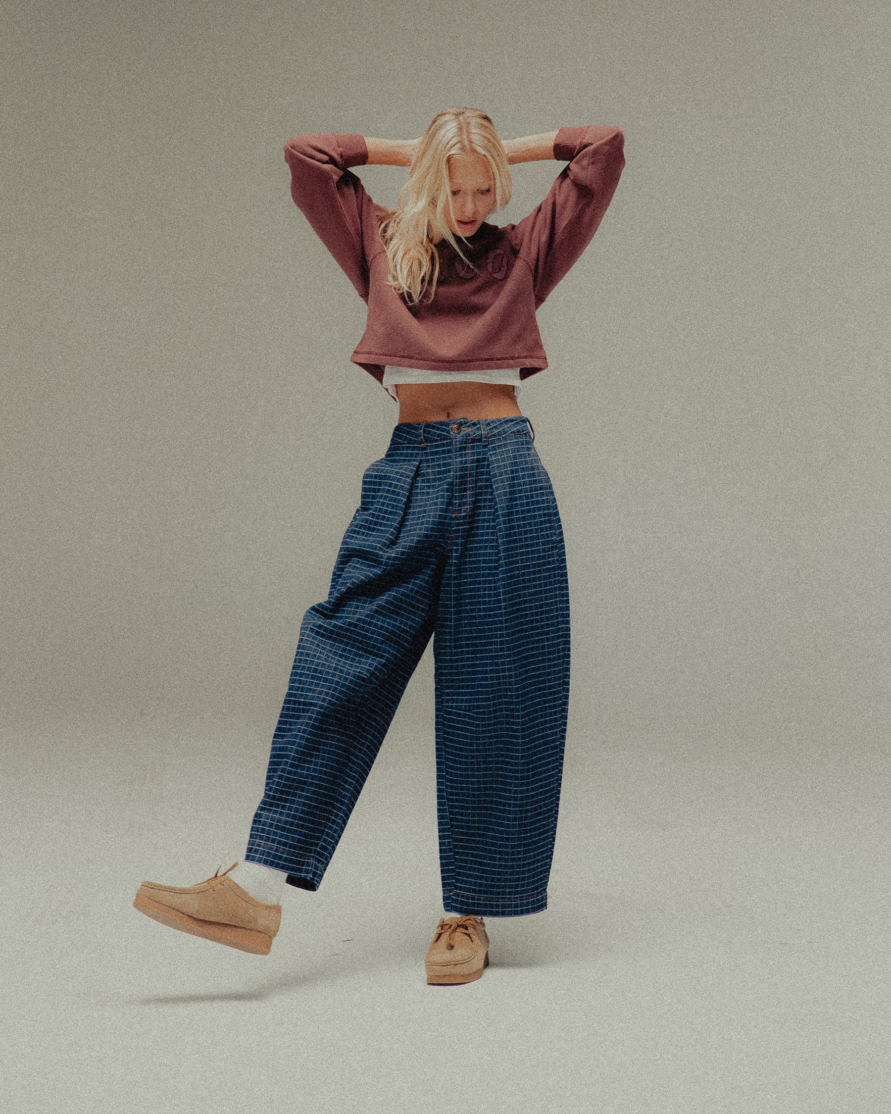 Yama Balloon Denim Pant - Grid Check
